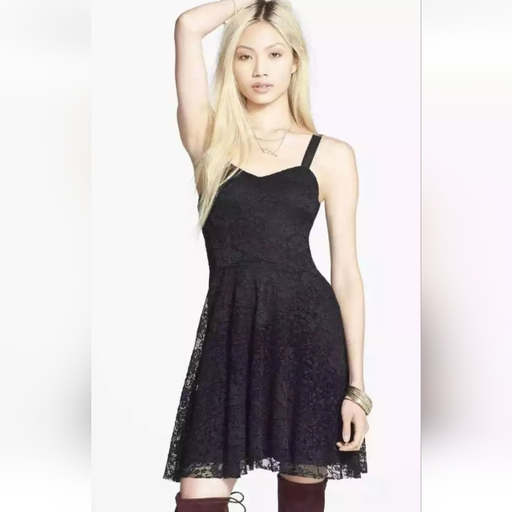 Anthropologie Free People Reflected  Moonlight Black/Navy Lace Dress, sz Small